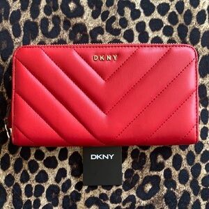 Brand New DKNY Vela Large Zip Around Red Wallet